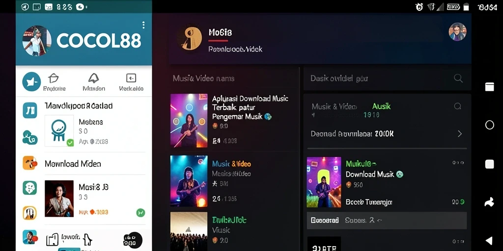 Tampilan antarmuka COCOL88 dengan fitur Download Musik yang intuitif.