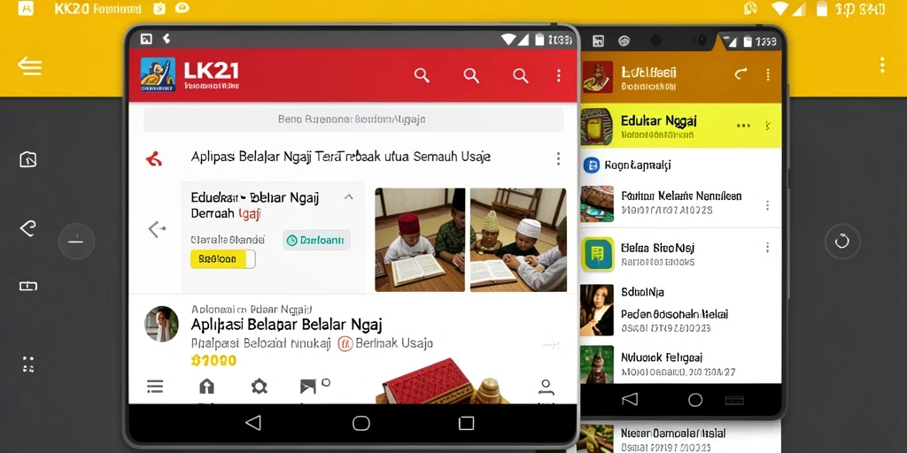 Antarmuka aplikasi LK21 dengan fitur belajar ngaji yang menarik.