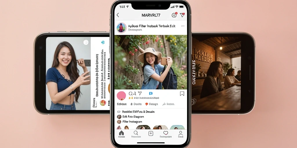 Antarmuka aplikasi MARVRL77 menampilkan berbagai filter Instagram yang menarik.