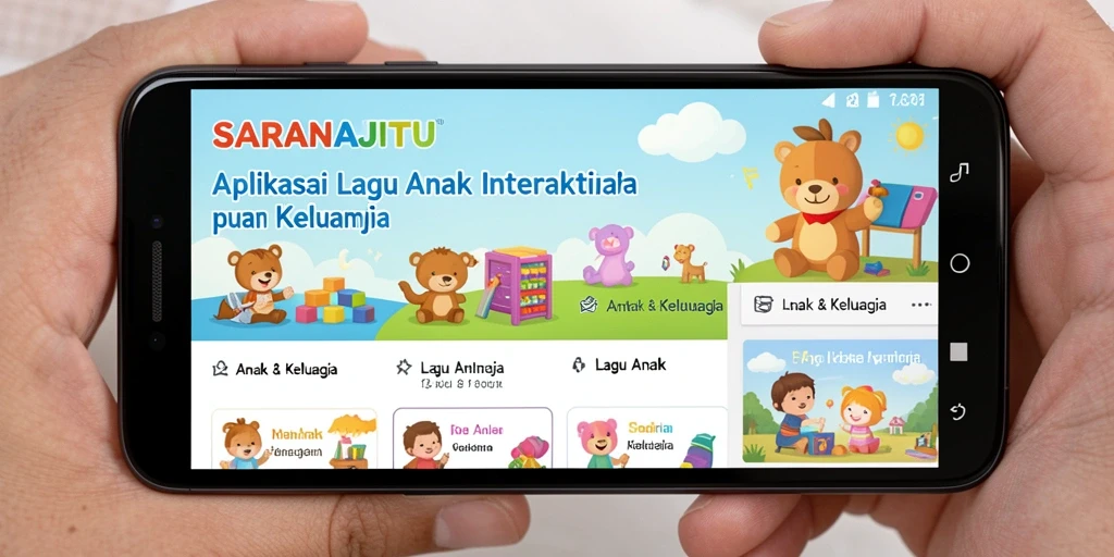 Antarmuka aplikasi Lagu Anak yang ceria dan interaktif.